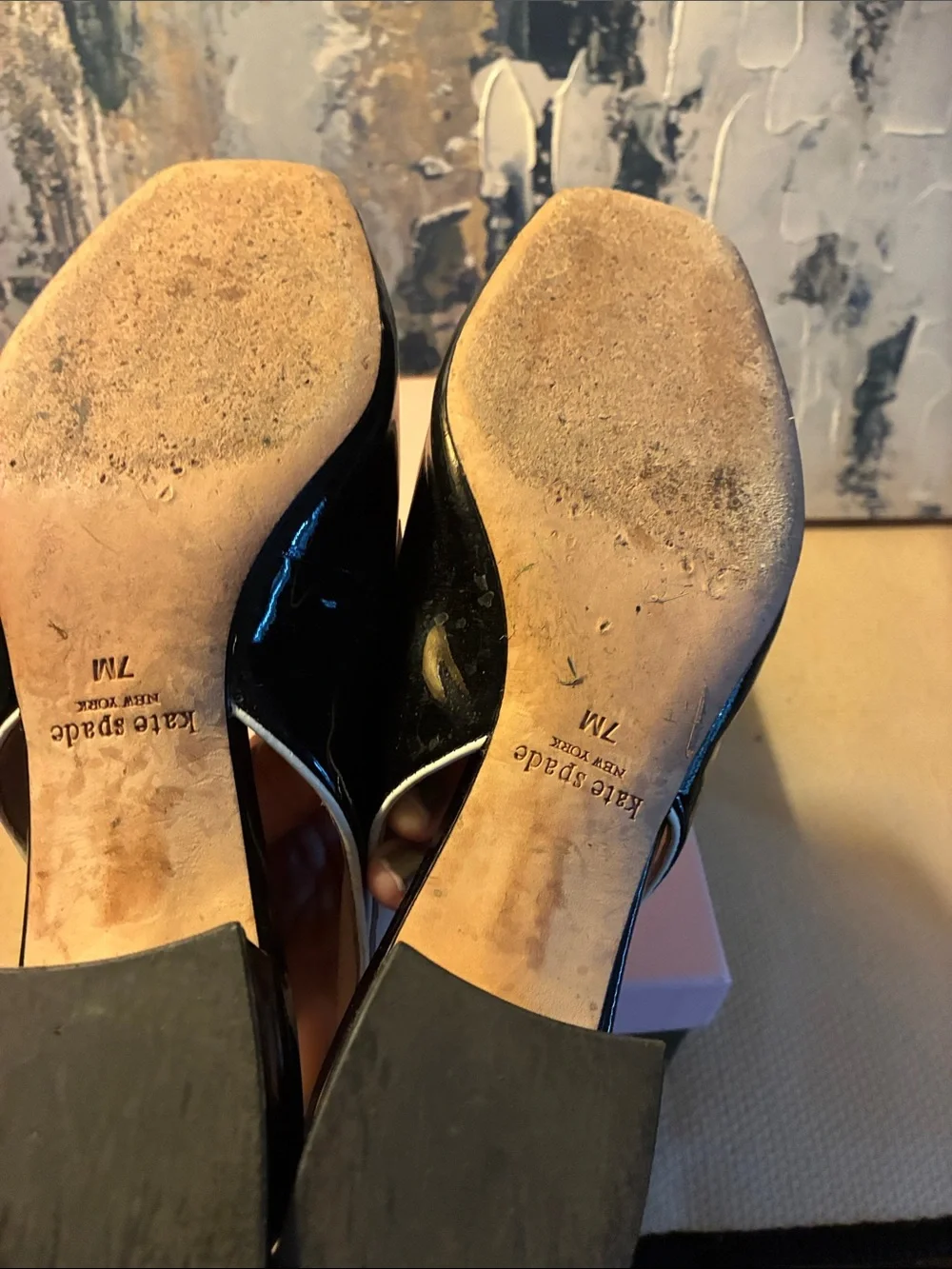 EUC !Kate Spade  Black Patent Leather Slingback Sabina Loafers w/ Gold Size 7M